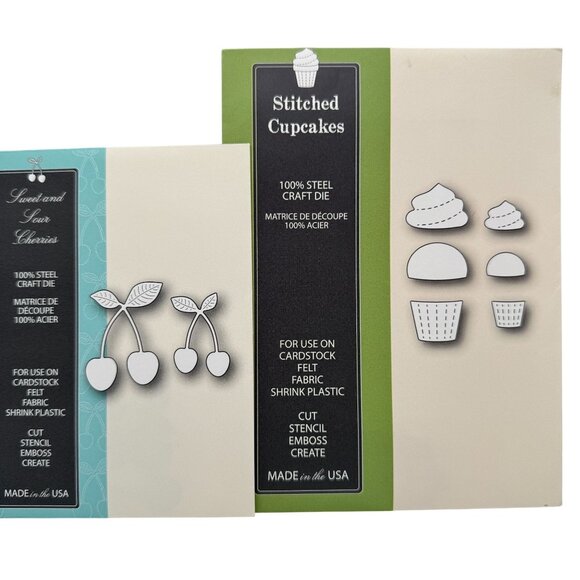 Sweet And Sour Cherries & Stitched Cupcakes 100% Steel Craft Dies Set Memory Box - Picture 1 of 6